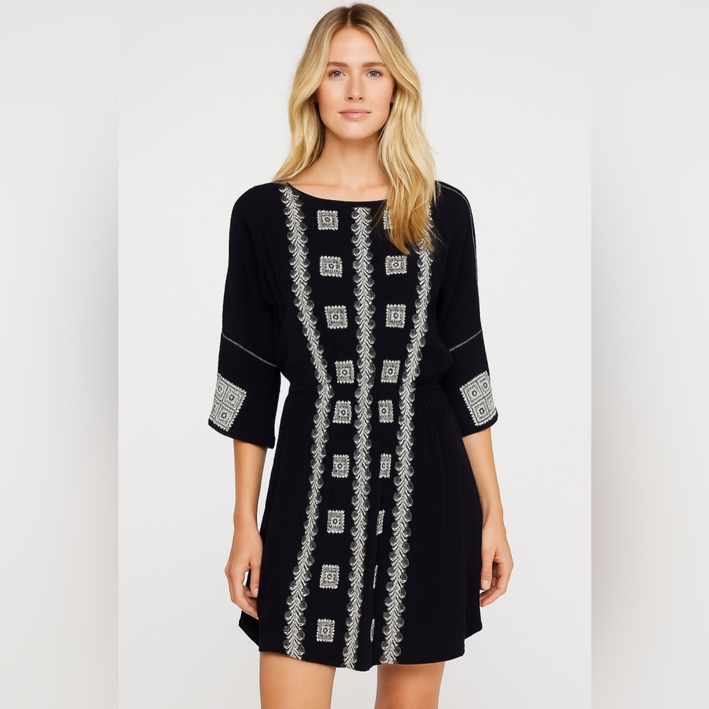 Mes Demoiselles Paris Black Ruby Dress with White Embroidery 4